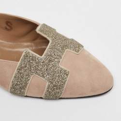 Hermes Beige Suede and Crystal Embellished Roxane Mules Size 36