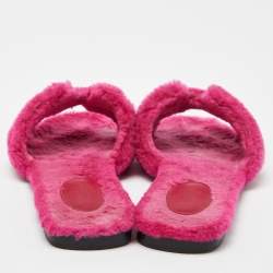 Hermes Pink Shearling Fur Oran Flat Slides Size 36.5