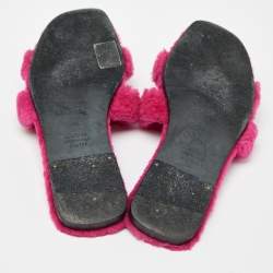 Hermes Pink Shearling Fur Oran Flat Slides Size 36.5
