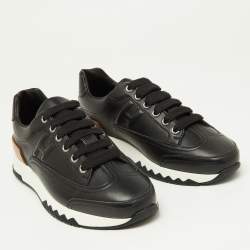 Pre Owned Hermes Black Leather Trail Low Top Sneakers Size 36