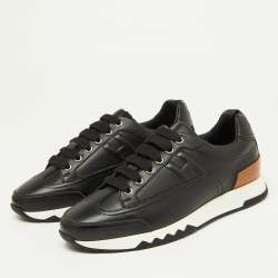 Pre Owned Hermes Black Leather Trail Low Top Sneakers Size 36