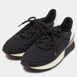 Hermes Balck/White Neoprene and Leather Miles Low Top Sneakers Size 35.5