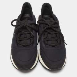 Hermes Balck/White Neoprene and Leather Miles Low Top Sneakers Size 35.5