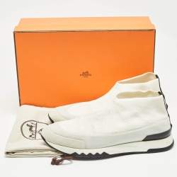 Hermes White Knit Fabric Tokyo Sneakers Size 38.5
