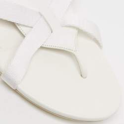 Hermes White Leather and Fabric Strappy Flat Sandals Size 38.5