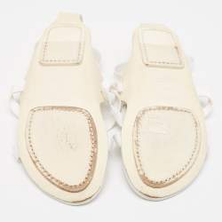Hermes White Leather and Fabric Strappy Flat Sandals Size 38.5