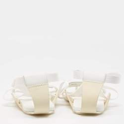Hermes White Leather and Fabric Strappy Flat Sandals Size 38.5