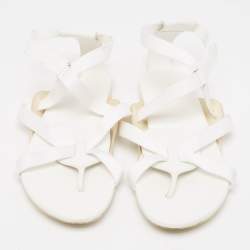 Hermes White Leather and Fabric Strappy Flat Sandals Size 38.5