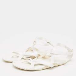 Hermes White Leather and Fabric Strappy Flat Sandals Size 38.5