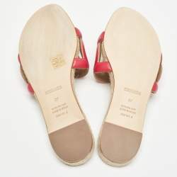 Pre Owned Hermès Pink Leather Famosa Espradrille Flats Size 37