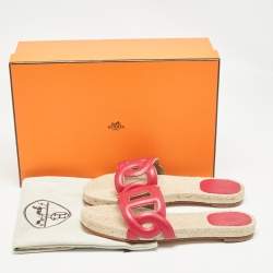 Pre Owned Hermès Pink Leather Famosa Espradrille Flats Size 37
