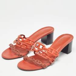 Hermes Orange/Brown Leather Tandem Sandals Size 38