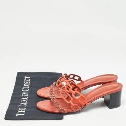 Hermes Orange/Brown Leather Tandem Sandals Size 38