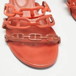 Hermes Orange/Brown Leather Tandem Sandals Size 38