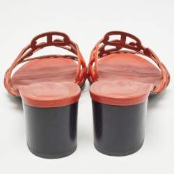Hermes Orange/Brown Leather Tandem Sandals Size 38