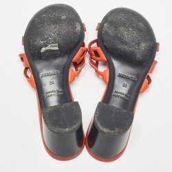 Hermes Orange/Brown Leather Tandem Sandals Size 38