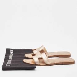 Hermes Metallic Pink Leather Oran Flat Slides Size 38