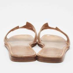 Hermes Metallic Pink Leather Oran Flat Slides Size 38