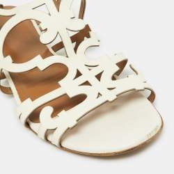 Hermes White Leather Karlotta Cut Out Flat Sandals Size 39