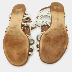 Hermes White Leather Karlotta Cut Out Flat Sandals Size 39