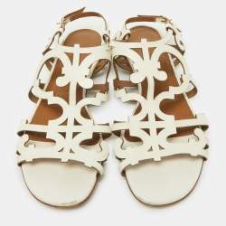 Hermes White Leather Karlotta Cut Out Flat Sandals Size 39