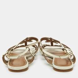 Hermes White Leather Karlotta Cut Out Flat Sandals Size 39