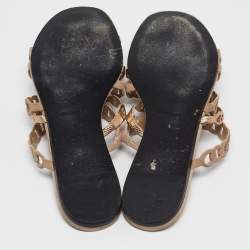 Hermes Beige/Gold Suede and Leather Chaine d'ancre Flat Slides Size 38