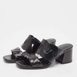 Pre Owned Hermes Black Leather Gaby Sandals Size 36