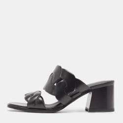 Pre Owned Hermes Black Leather Gaby Sandals Size 36