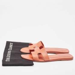Hermes Orange Leather Oran Flat Slides Size 41 