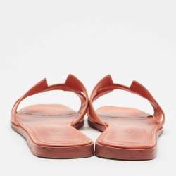 Hermes Orange Leather Oran Flat Slides Size 41 