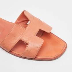 Hermes Orange Leather Oran Flat Slides Size 41 