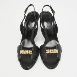 Pre Owned Hermes Black Leather Studded Night Slingback Sandals Size 36
