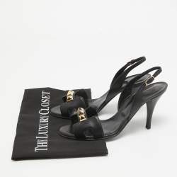 Pre Owned Hermes Black Leather Studded Night Slingback Sandals Size 36