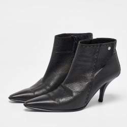 Hermes Black Leather Pointed Toe Ankle Length Boots Size 39.5