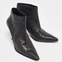 Hermes Black Leather Pointed Toe Ankle Length Boots Size 39.5