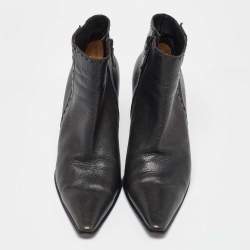 Hermes Black Leather Pointed Toe Ankle Length Boots Size 39.5