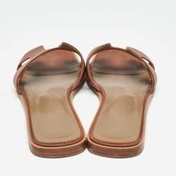 Hermes Brown Leather  Oran Flat Slides Size 36.5 
