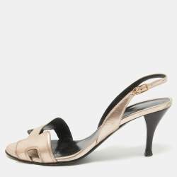 Pre Owned Hermes Metallic Leather Night  Sandals Size 36.5