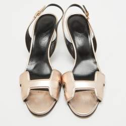 Pre Owned Hermes Metallic Leather Night  Sandals Size 36.5