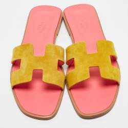 Hermes Yellow Suede Oran Flat Slides Size 40 