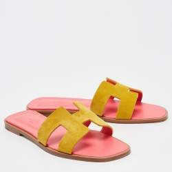 Hermes Yellow Suede Oran Flat Slides Size 40 
