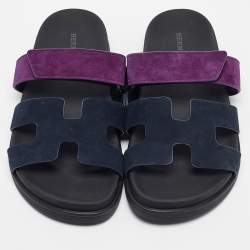 Hermes Navy Blue/Purple Suede  Chypre Slide Sandals Size 40