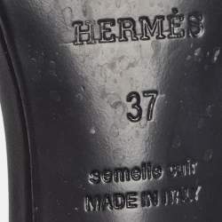 Pre Owned Hermes Black Leather Manege Ankle Strap Sandals Size 37