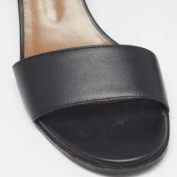 Pre Owned Hermes Black Leather Manege Ankle Strap Sandals Size 37