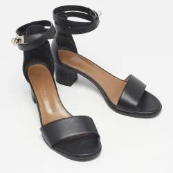 Pre Owned Hermes Black Leather Manege Ankle Strap Sandals Size 37