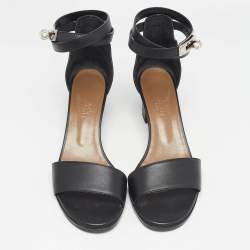 Pre Owned Hermes Black Leather Manege Ankle Strap Sandals Size 37