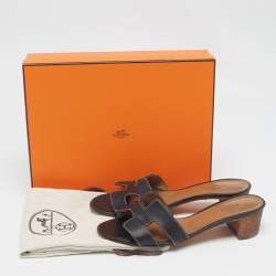 Hermes Black Leather Oasis Slide Sandals Size 38