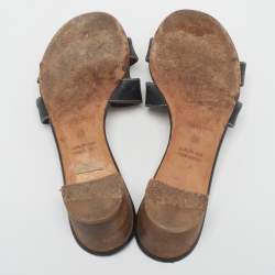 Hermes Black Leather Oasis Slide Sandals Size 38