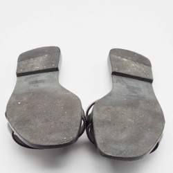 Pre Owned Hermes Black Leather Oran Flat Slides Size 39